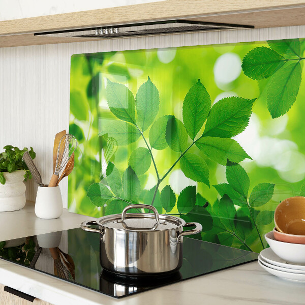 Tagliere in vetro temperato con motivo di foglie su sfondo verde