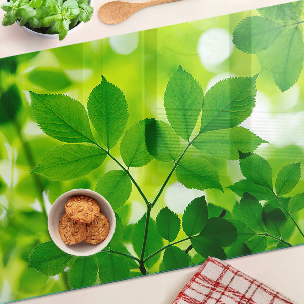 Tagliere in vetro temperato Foglie su sfondo verde