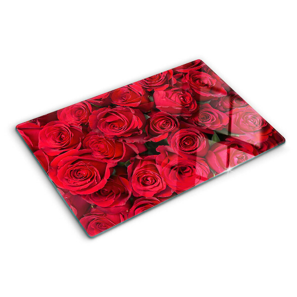 Tagliere in vetro con decorazione di rose rosse
