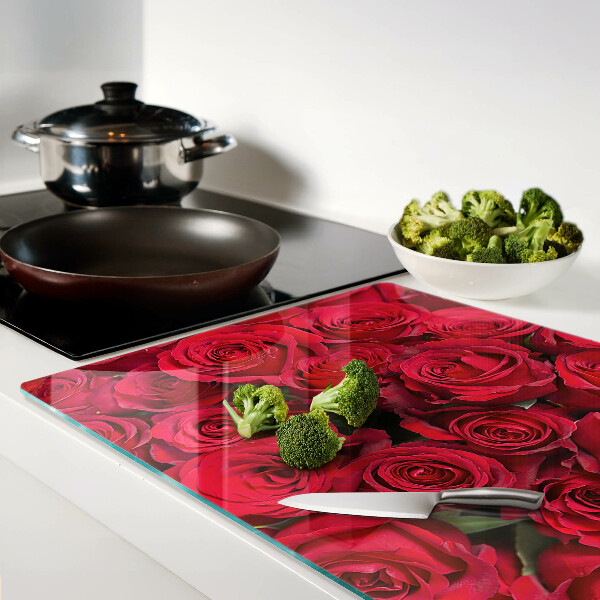 Tagliere in vetro con decorazione di rose rosse