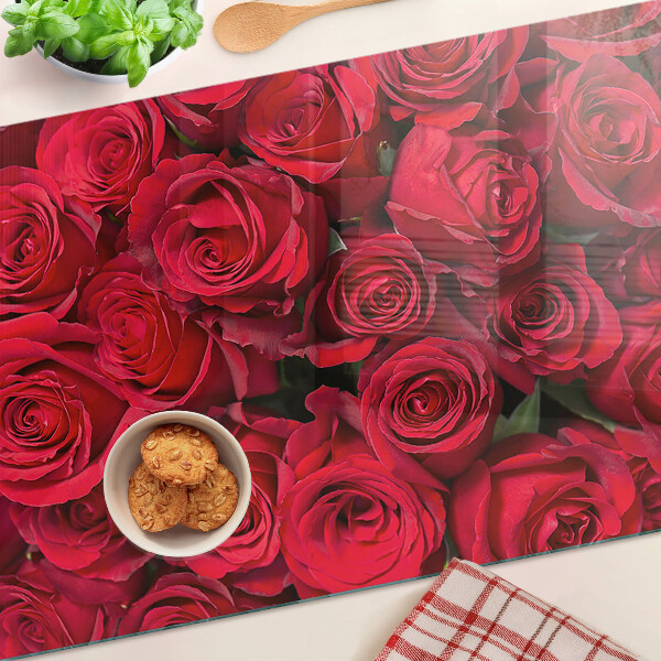 Tagliere in vetro con decorazione di rose rosse