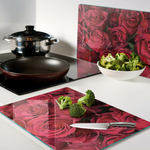 Tagliere in vetro con decorazione di rose rosse