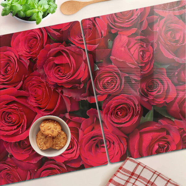 Tagliere in vetro con decorazione di rose rosse