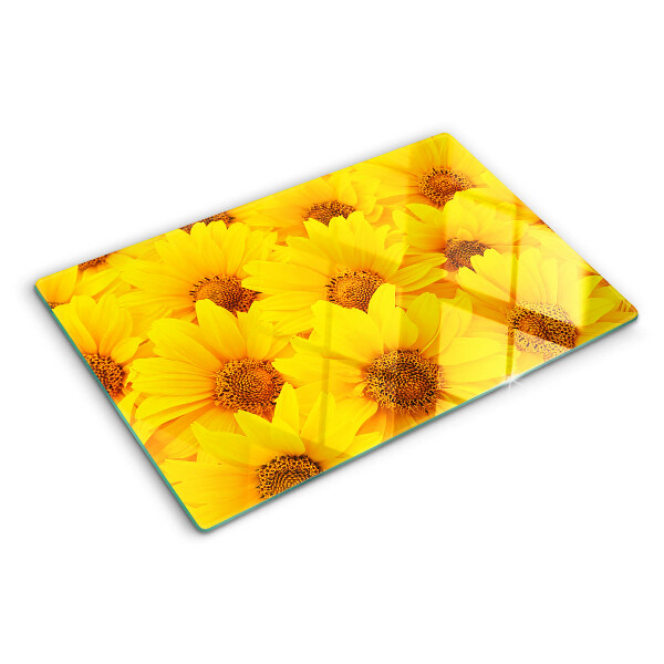 Tagliere in vetro temperato con motivo di girasoli su sfondo giallo