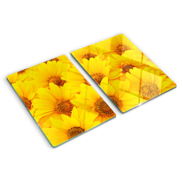 Tagliere in vetro temperato con motivo di girasoli su sfondo giallo