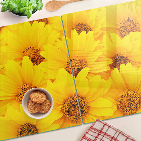 Tagliere in vetro temperato Girasoli su sfondo giallo