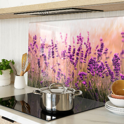 Tagliere in vetro temperato con stampa di un campo di lavanda illuminato dai raggi del sole