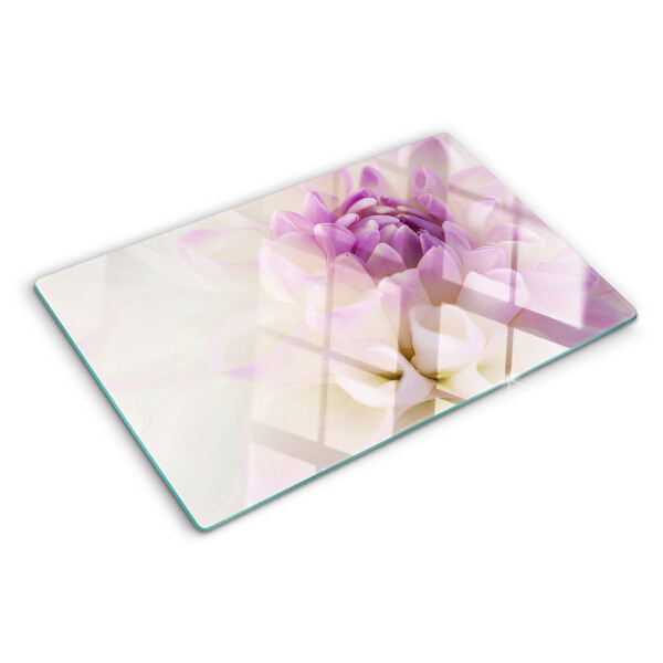 Tagliere in vetro con decorazione floreale nei toni del viola