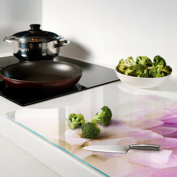 Tagliere in vetro con decorazione floreale nei toni del viola