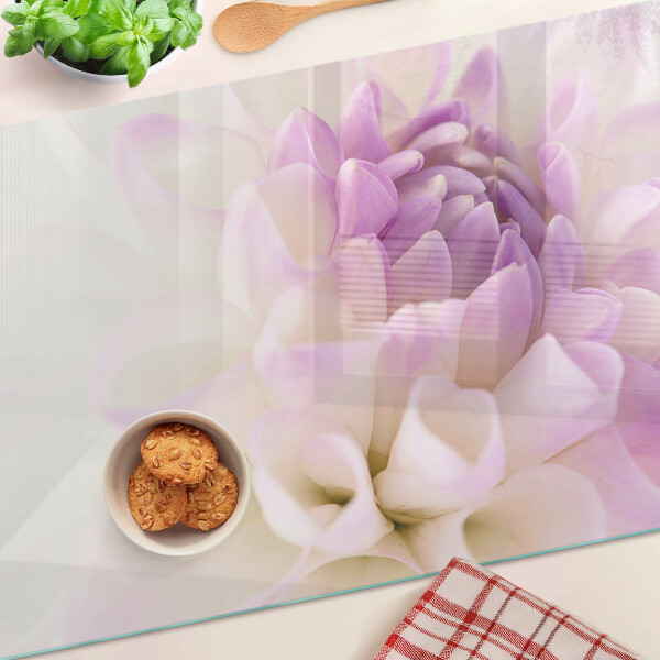 Tagliere in vetro con decorazione floreale nei toni del viola