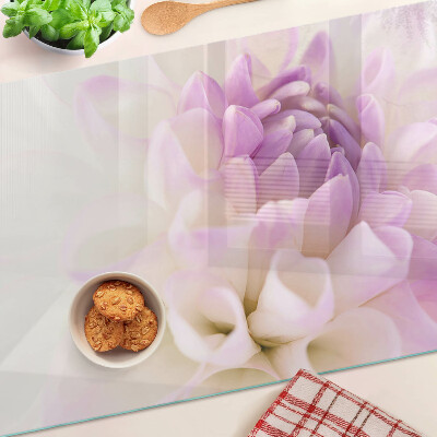 Tagliere in vetro con decorazione floreale nei toni del viola