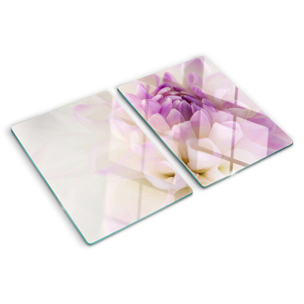 Tagliere in vetro con decorazione floreale nei toni del viola