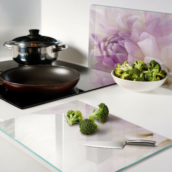 Tagliere in vetro con decorazione floreale nei toni del viola