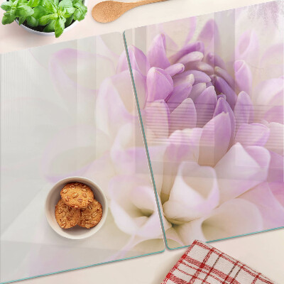 Tagliere in vetro con decorazione floreale nei toni del viola