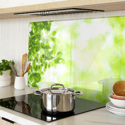 Tagliere in vetro con decorazione di foglie verdi alla luce