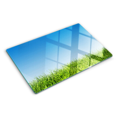 Tagliere in vetro temperato con motivo «Prato verde sotto il cielo azzurro»