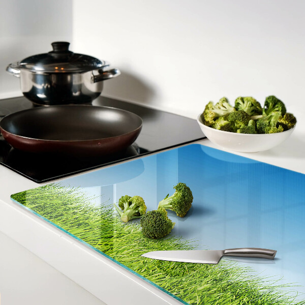 Tagliere in vetro temperato con motivo «Prato verde sotto il cielo azzurro»