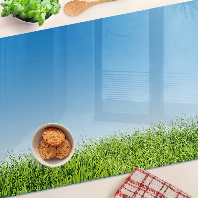 Tagliere in vetro temperato con motivo «Prato verde sotto il cielo azzurro»