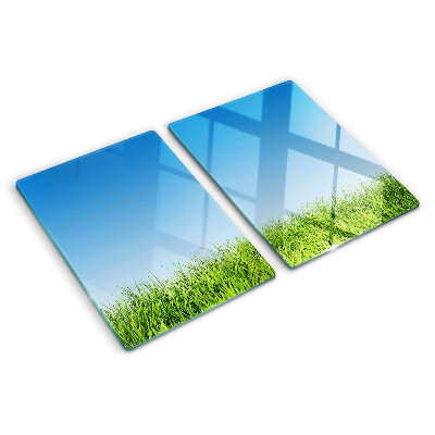 Tagliere in vetro temperato con motivo «Prato verde sotto il cielo azzurro»