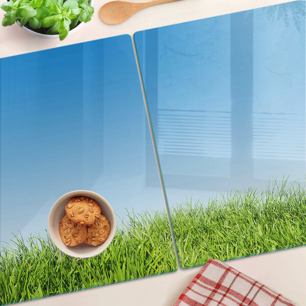 Tagliere in vetro temperato con motivo «Prato verde sotto il cielo azzurro»