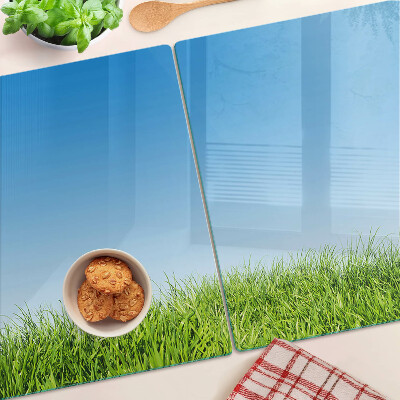 Tagliere in vetro temperato con motivo «Prato verde sotto il cielo azzurro»