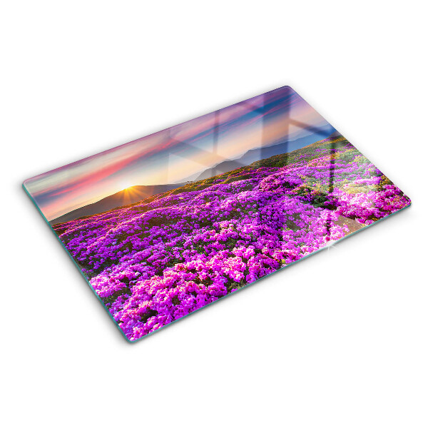 Tagliere in vetro temperato con motivo paesaggio floreale al tramonto