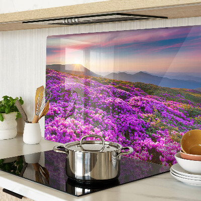 Tagliere in vetro temperato con motivo paesaggio floreale al tramonto