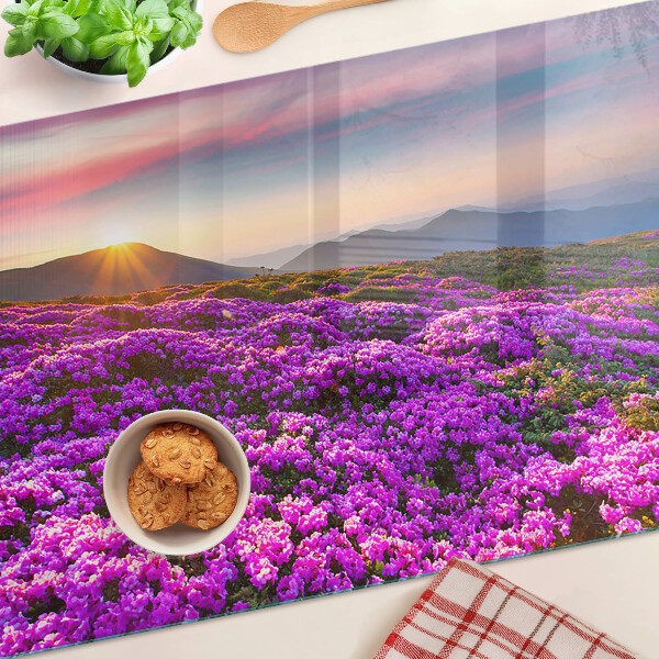 Tagliere in vetro temperato con motivo paesaggio floreale al tramonto