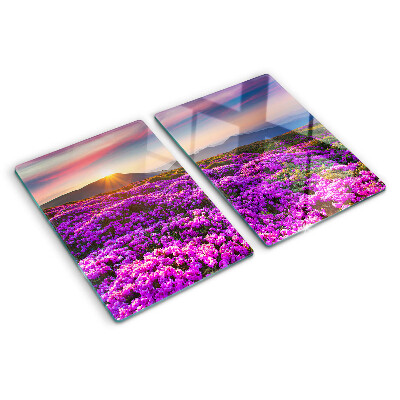 Tagliere in vetro temperato con motivo paesaggio floreale al tramonto