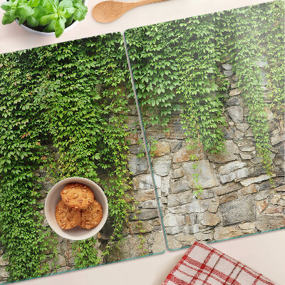 Tagliere in vetro con stampa di muro verde con muschio