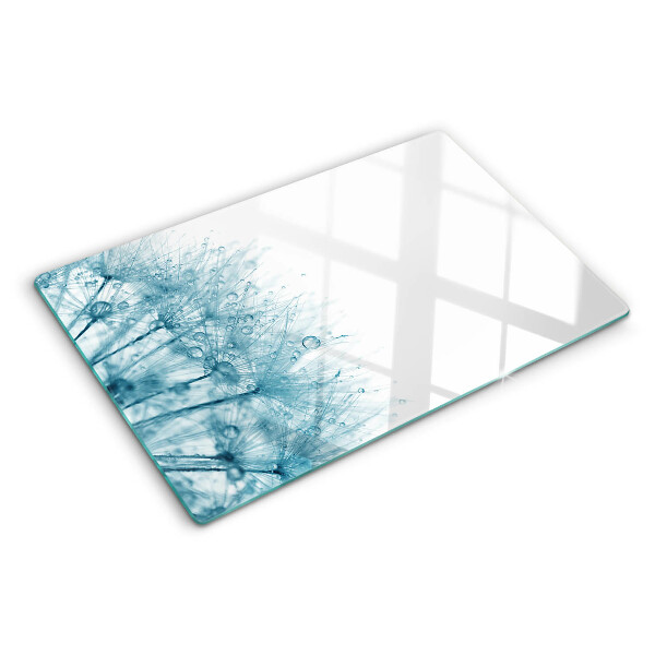 Tagliere in vetro temperato con motivo di denti di leone e gocce d'acqua