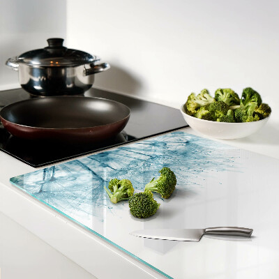 Tagliere in vetro temperato con motivo di denti di leone e gocce d'acqua