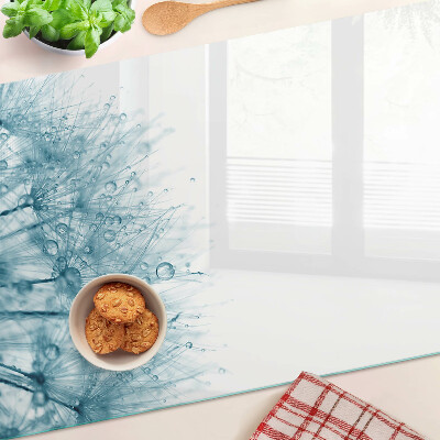 Tagliere in vetro temperato con motivo di denti di leone e gocce d'acqua