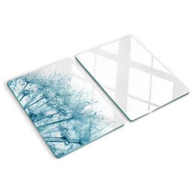 Tagliere in vetro temperato con motivo di denti di leone e gocce d'acqua