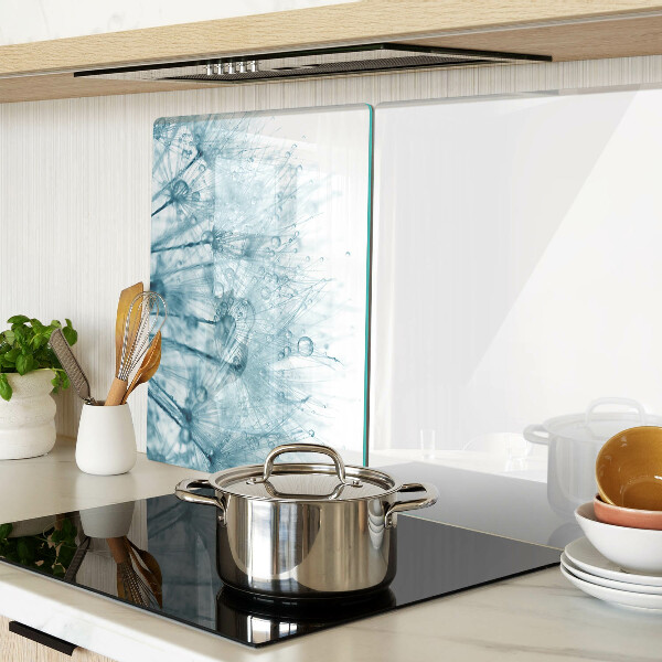 Tagliere in vetro temperato con motivo di denti di leone e gocce d'acqua