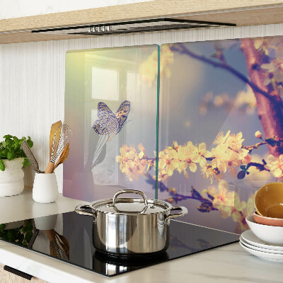 Tagliere in vetro temperato con motivo farfalla su sfondo floreale