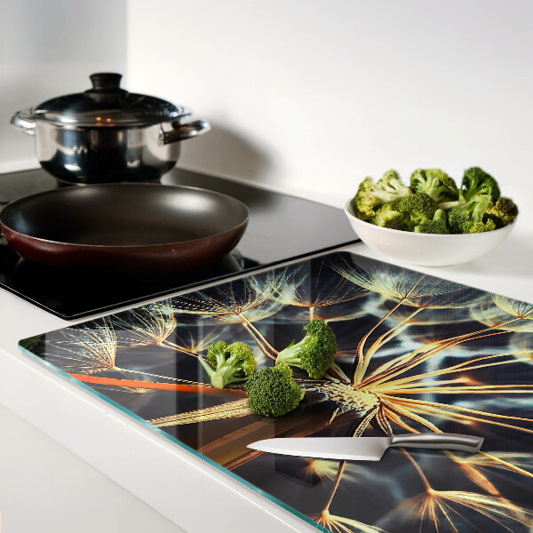 Tagliere in vetro con stampa macrofotografica di denti di leone