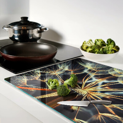 Tagliere in vetro con stampa macrofotografica di denti di leone