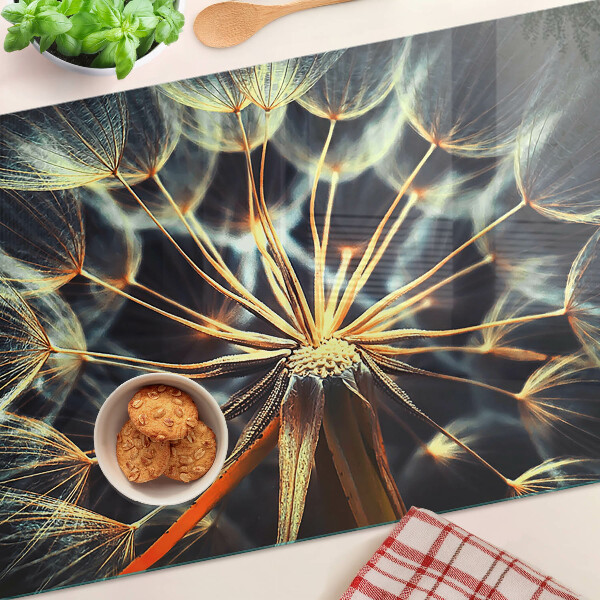 Tagliere in vetro con stampa macrofotografica di denti di leone