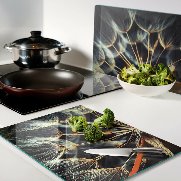 Tagliere in vetro con stampa macrofotografica di denti di leone