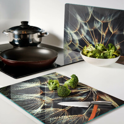 Tagliere in vetro con stampa macrofotografica di denti di leone