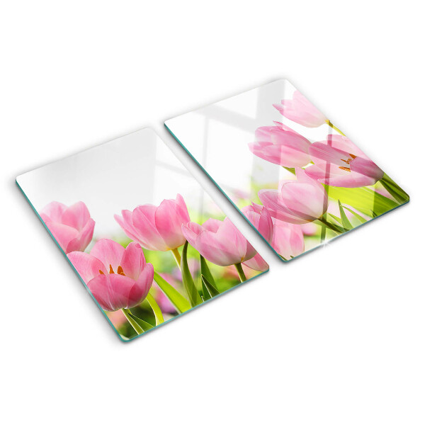 Tagliere in vetro temperato Tulipani rosa in giardino