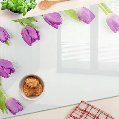Tagliere in vetro Tulipani su sfondo bianco