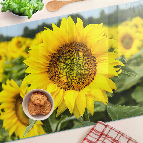 Tagliere in vetro temperato con motivo di girasoli su sfondo verde