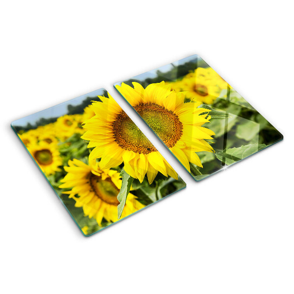 Tagliere in vetro temperato con motivo di girasoli su sfondo verde