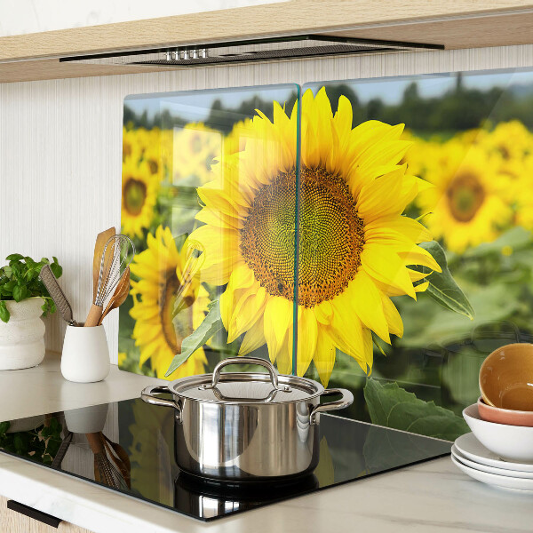 Tagliere in vetro temperato con motivo di girasoli su sfondo verde