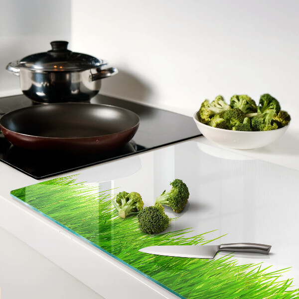 Tagliere in vetro con motivo erboso verde