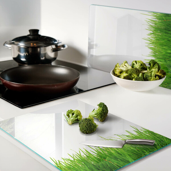 Tagliere in vetro con motivo erboso verde