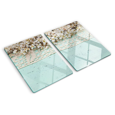 Tagliere in vetro temperato con motivo floreale e bordo a merletto