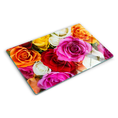 Tagliere in vetro temperato con motivo di fiori di rose in colori assortiti